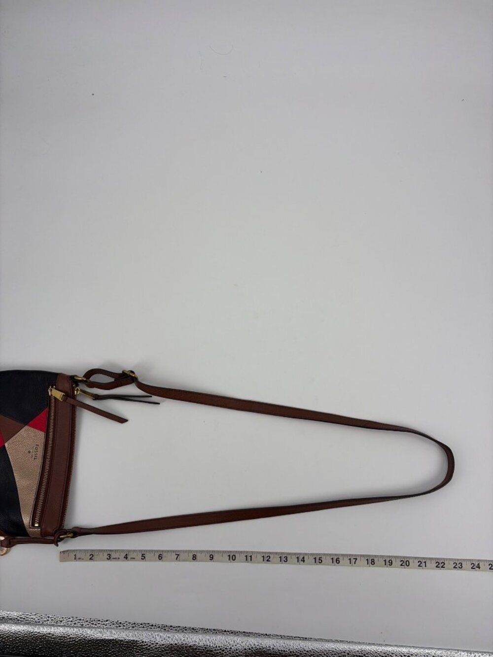 Fossil Fiona Boho Leather Color Block Crossbody Bag Inner Pockets Key Charm - Picture 7 of 7